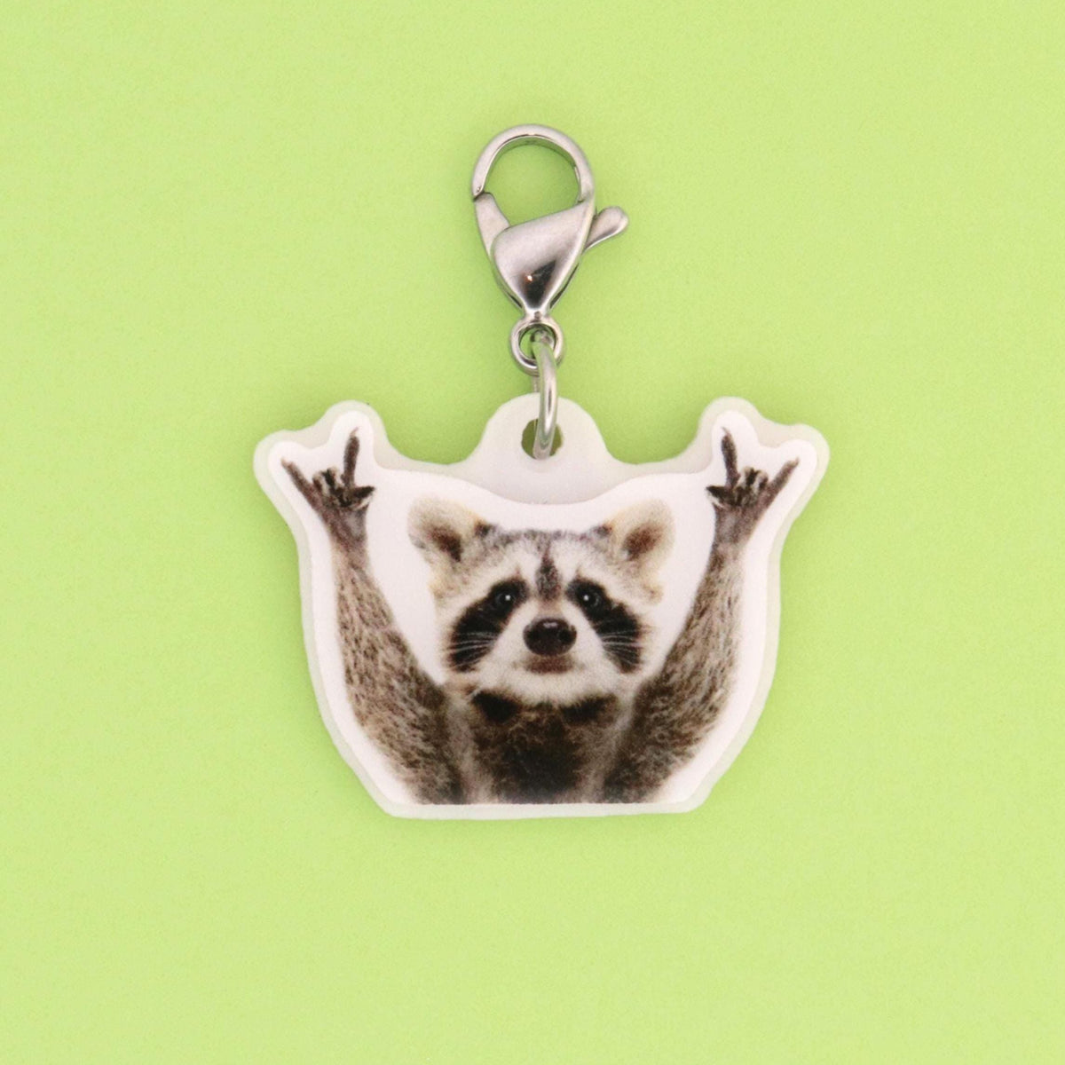 Raccoon Badge Reel Charm | Acrylic Dangle for Nurses, Chaos Gremlin Design