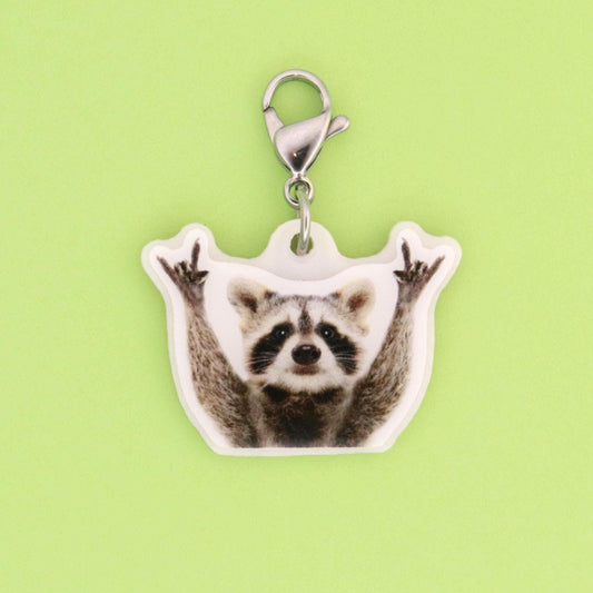 Raccoon Badge Reel Charm | Acrylic Dangle for Nurses, Chaos Gremlin Design