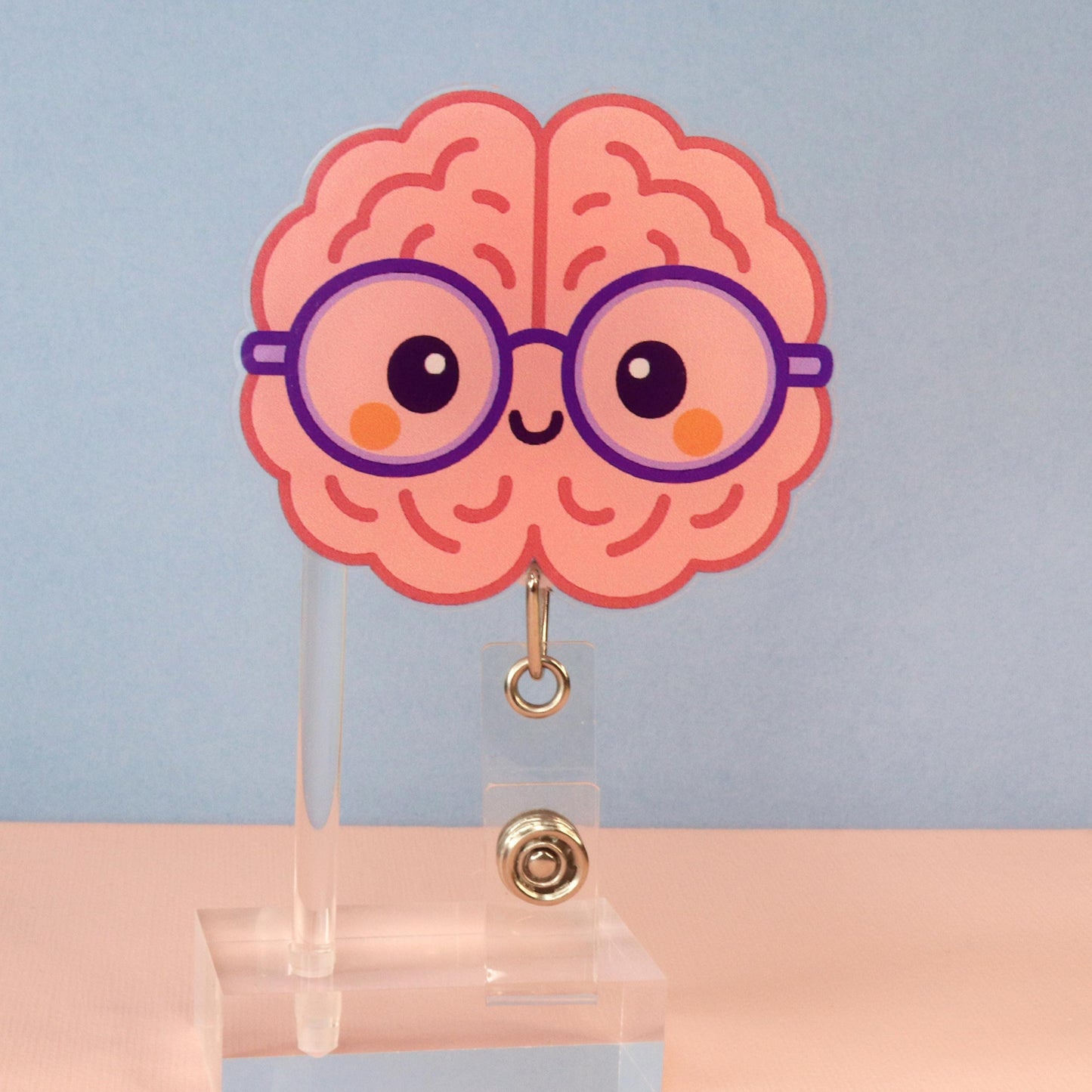 Nurse Badge Reel: Brain with Glasses | Acrylic ID Retractable Clip