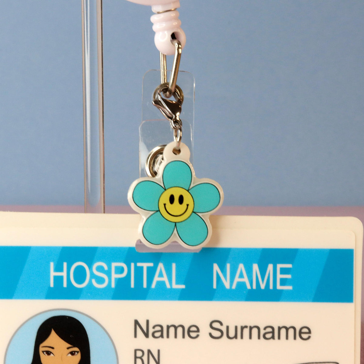 Happy Face Flower Badge Charm | RN Gift | Retro Healthcare Accessory