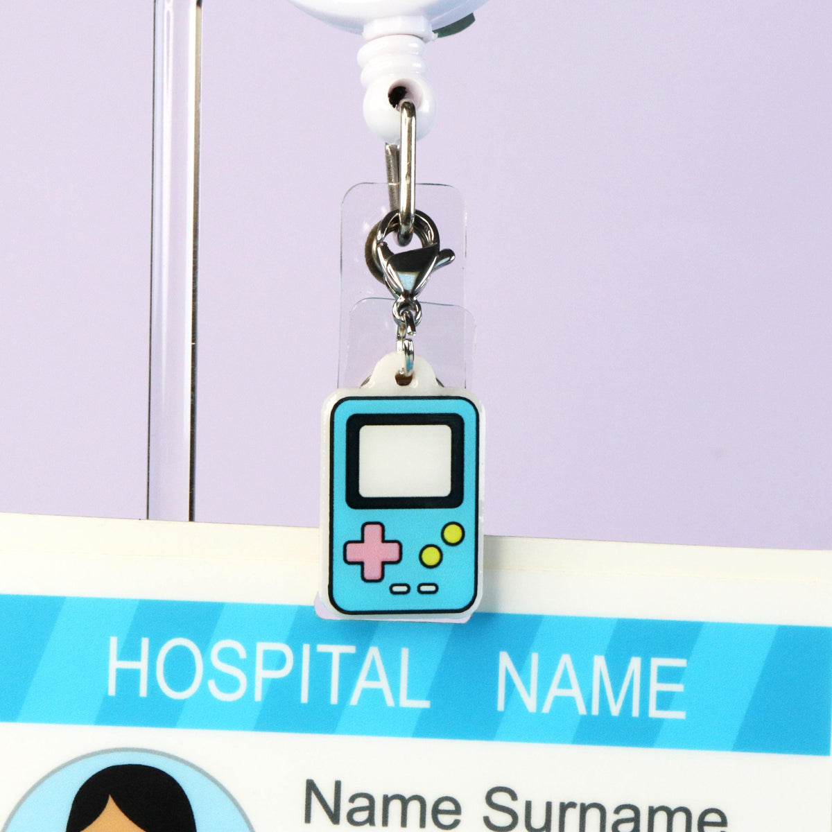 Retro Badge Reel Charm | Pink Pixel Heart 90s y2k Nostalgia Dangle Nurse Accessory