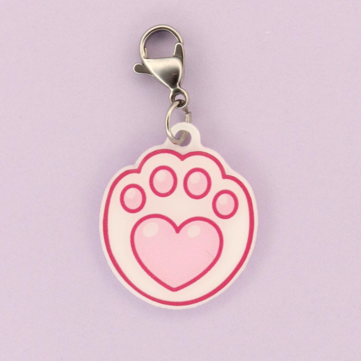 Cat Paw Heart Badge Charm | White & Pink Pet Lover | Vet Tech Nurse Gift