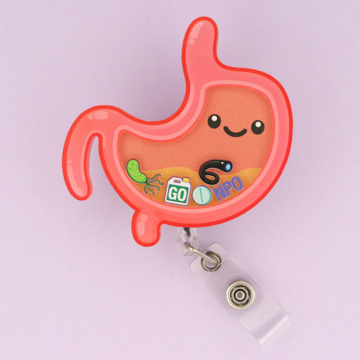 Stomach Anatomy Shaker Badge Reel, GI Nurse Gift, ID Holder