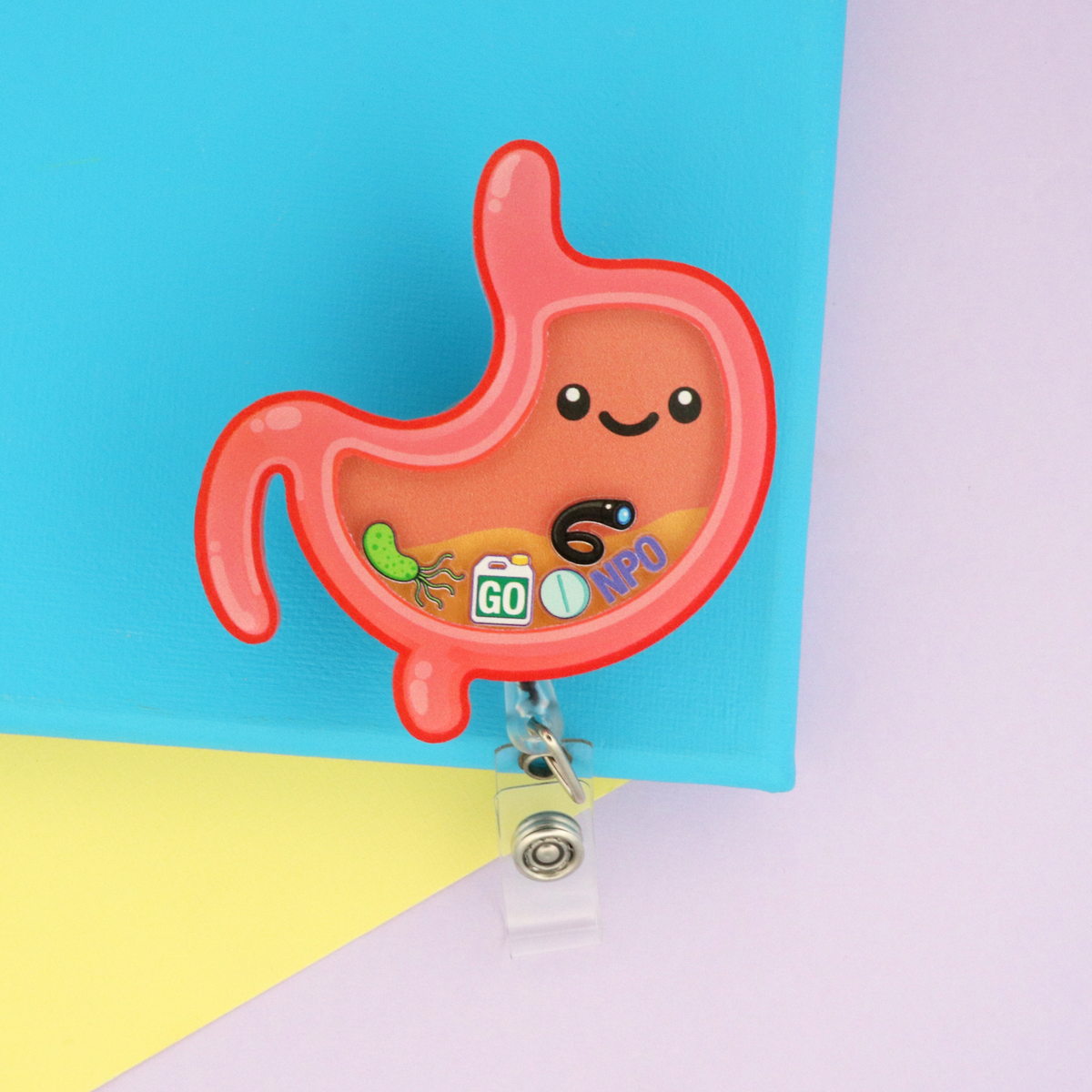 Stomach Anatomy Shaker Badge Reel, GI Nurse Gift, ID Holder