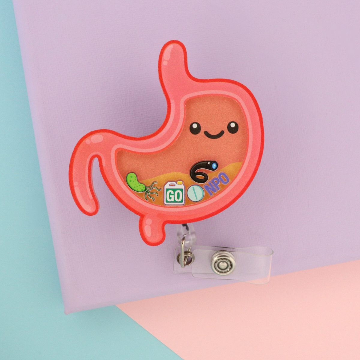 Stomach Anatomy Shaker Badge Reel, GI Nurse Gift, ID Holder