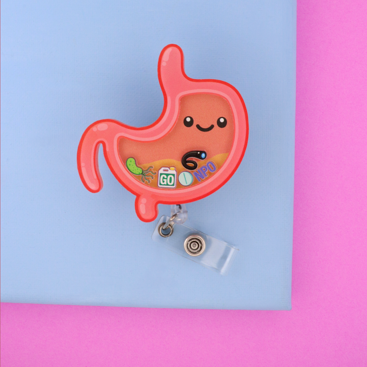 Stomach Anatomy Shaker Badge Reel, GI Nurse Gift, ID Holder
