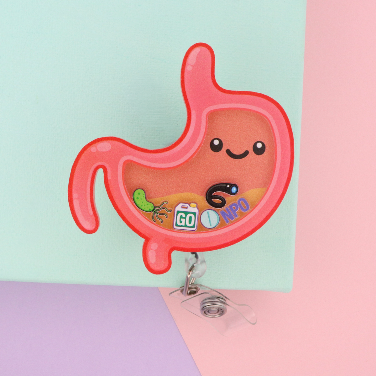 Stomach Anatomy Shaker Badge Reel, GI Nurse Gift, ID Holder