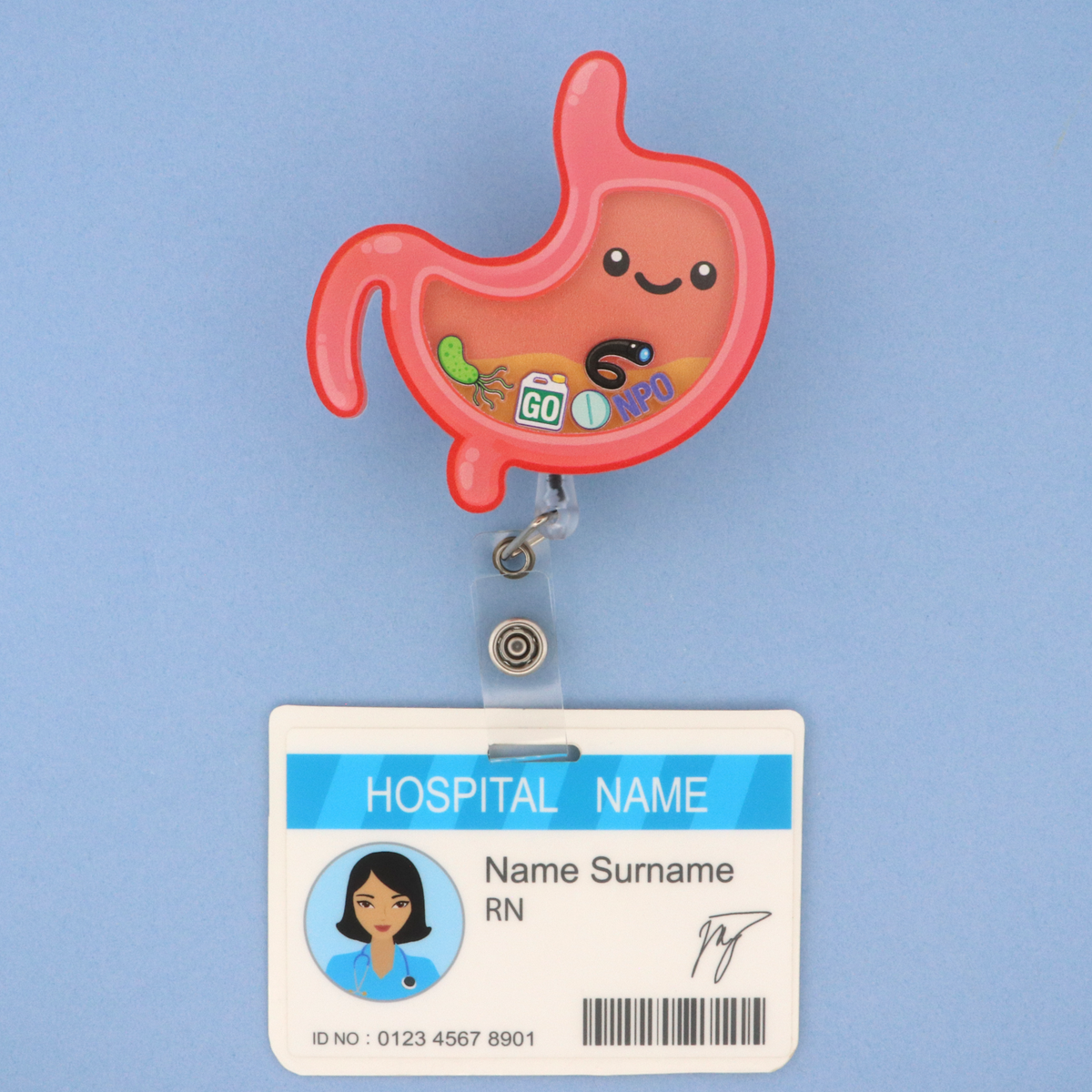 Stomach Anatomy Shaker Badge Reel, GI Nurse Gift, ID Holder