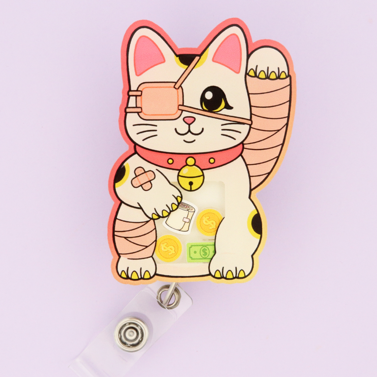 Lucky Cat Shaker Badge Reel