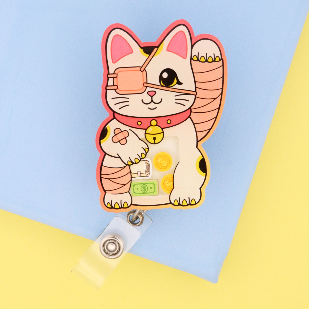 Lucky Cat Shaker Badge Reel