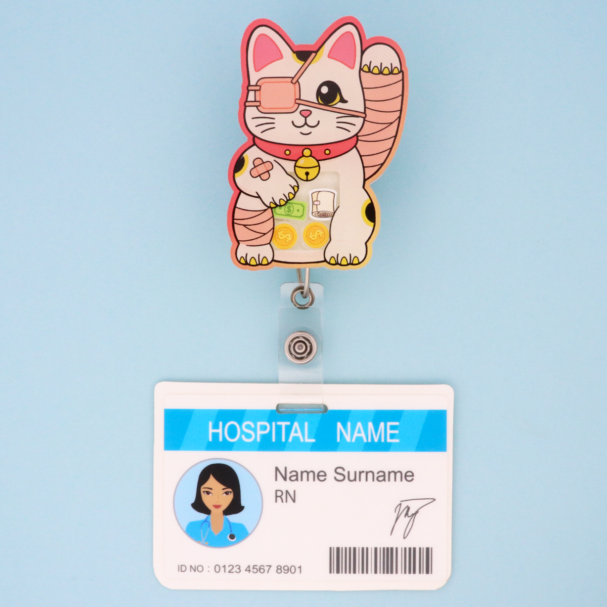 Lucky Cat Shaker Badge Reel