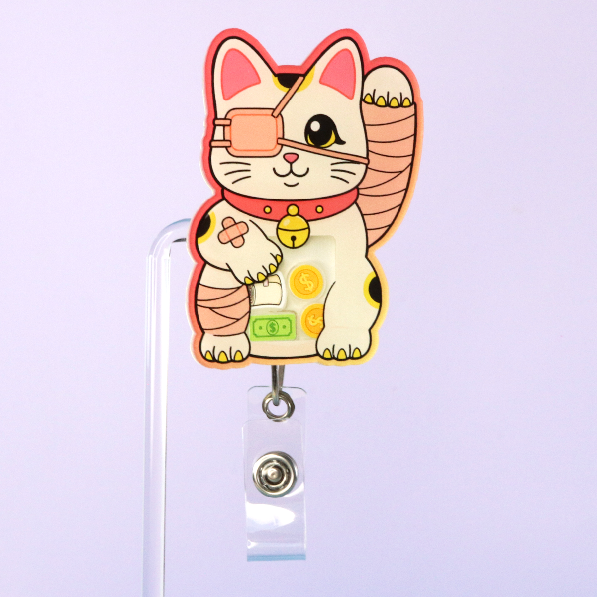 Lucky Cat Shaker Badge Reel