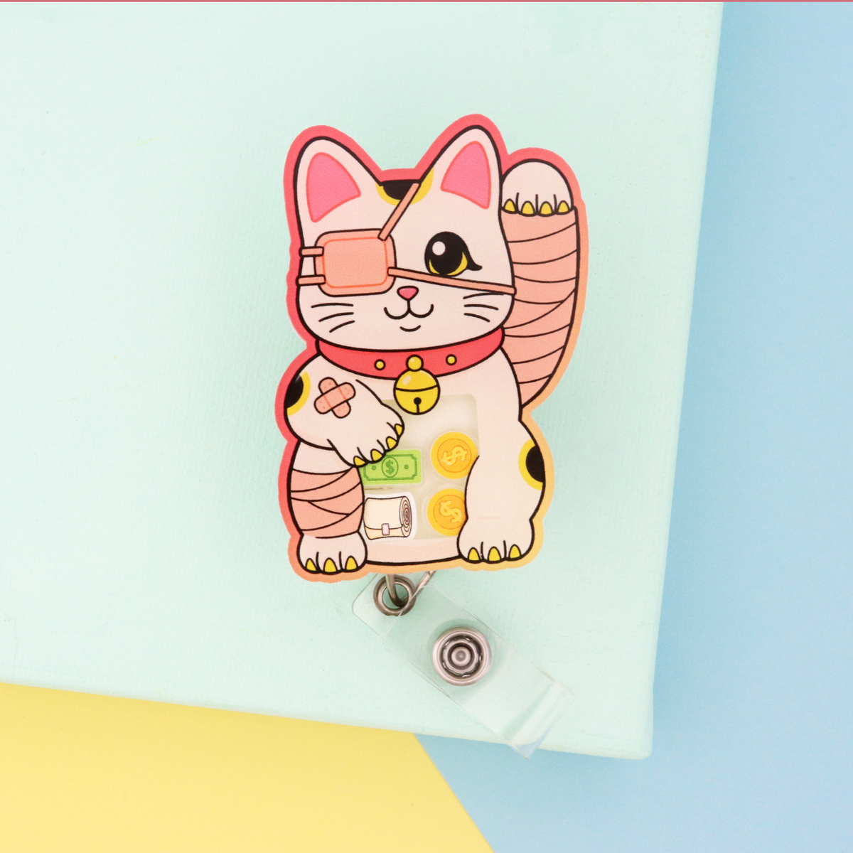 Lucky Cat Shaker Badge Reel