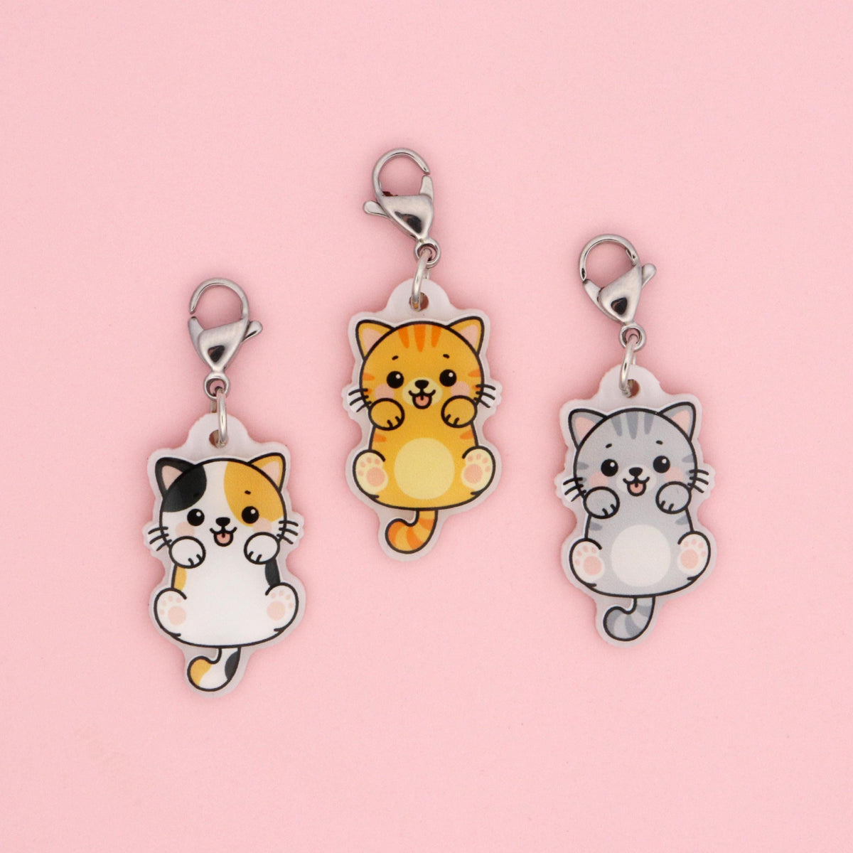 Cat Badge Reel Charm | Kawaii Kitty Double-Sided Acrylic Clip-On | Vet Tech Gift