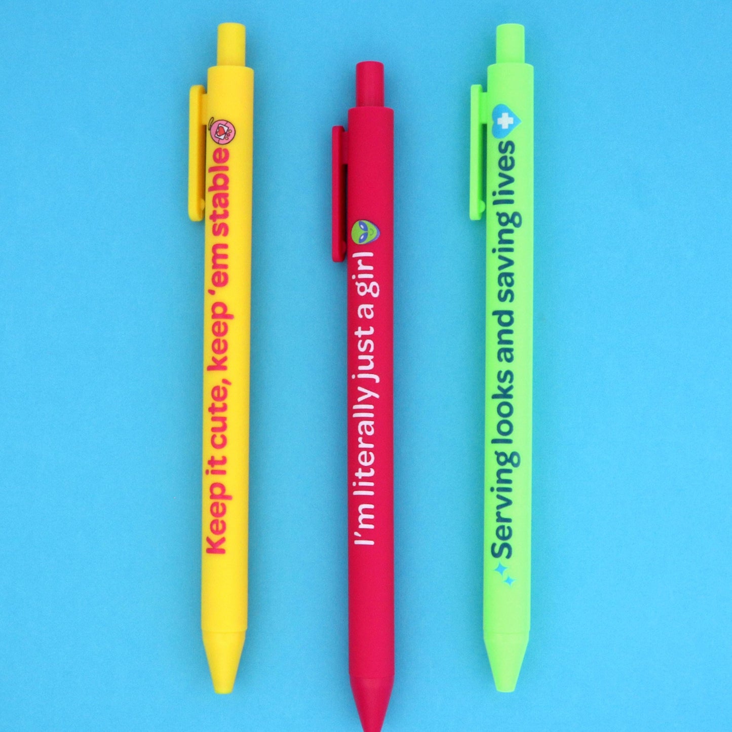 Nurse Pens 3 Pack | Just a Girl, Black Ink, Retractable Grip