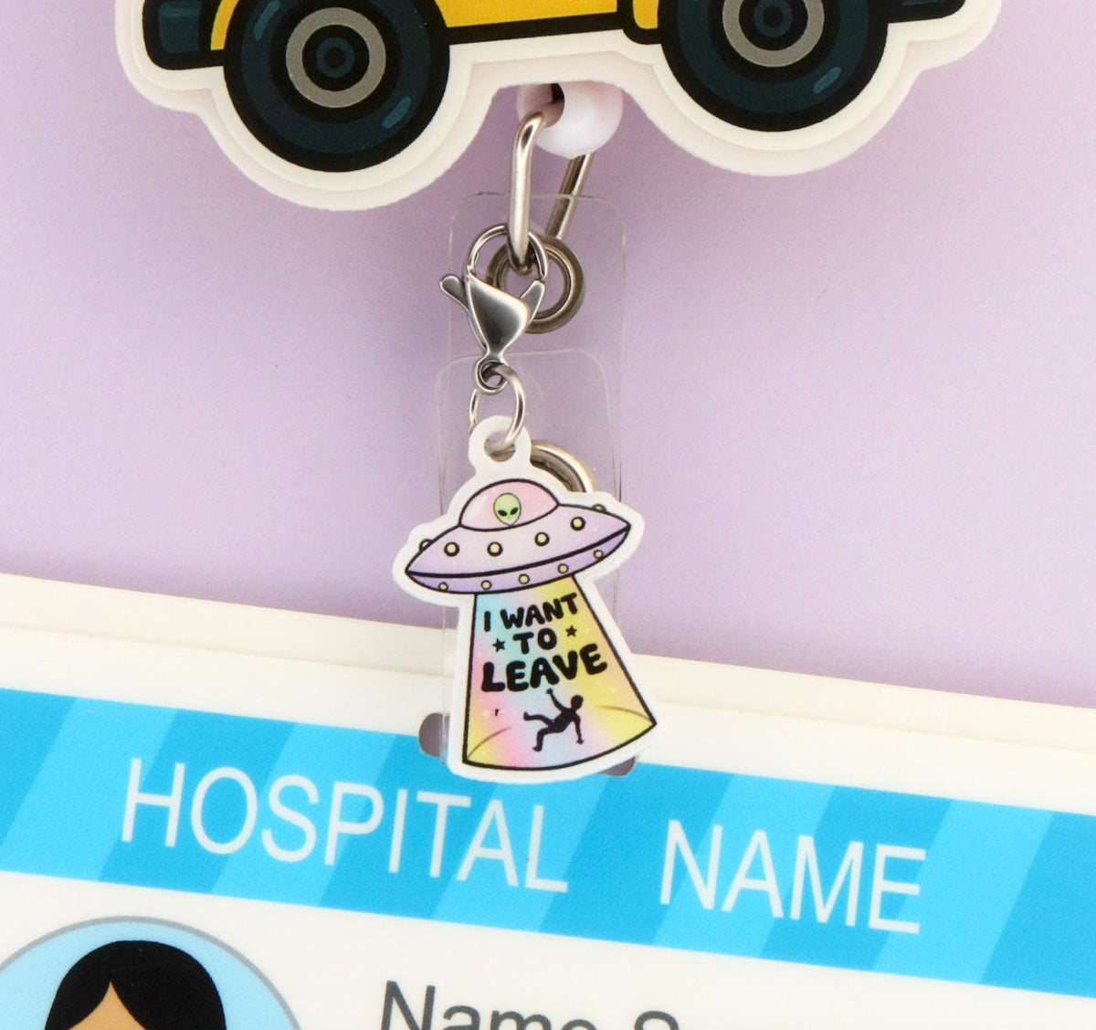 Funny Alien Abduction Badge Charm