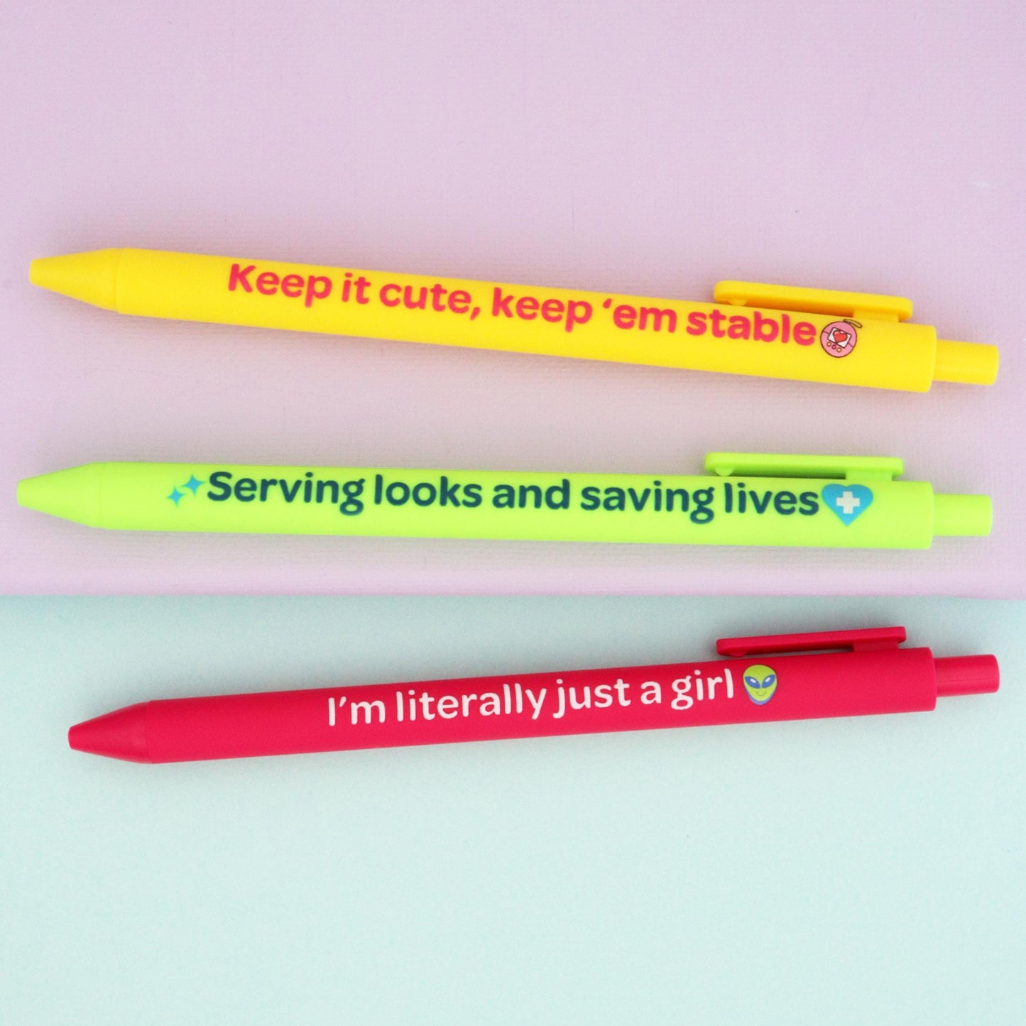 Nurse Pens 3 Pack | Just a Girl, Black Ink, Retractable Grip