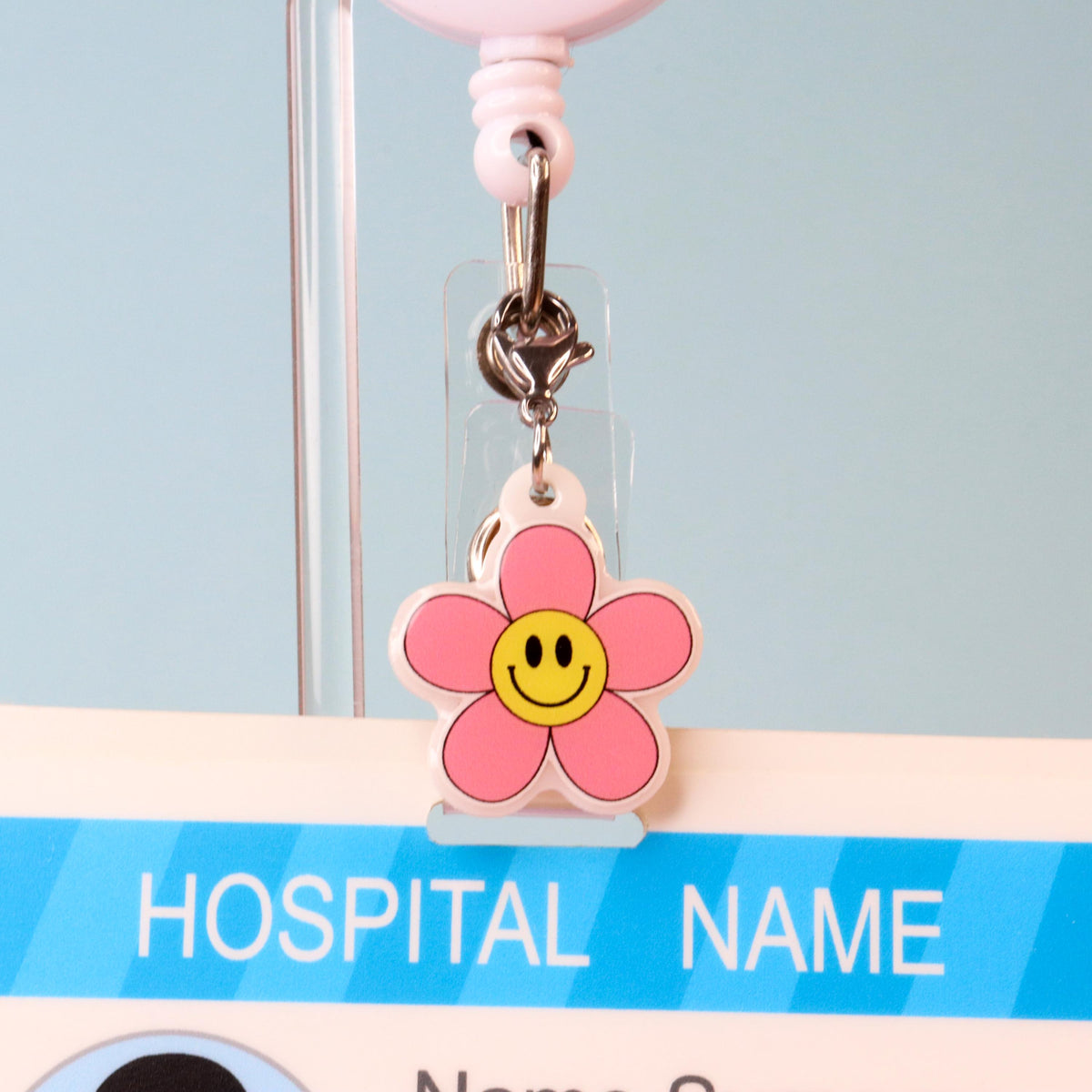 Happy Face Flower Badge Charm | RN Gift | Retro Healthcare Accessory