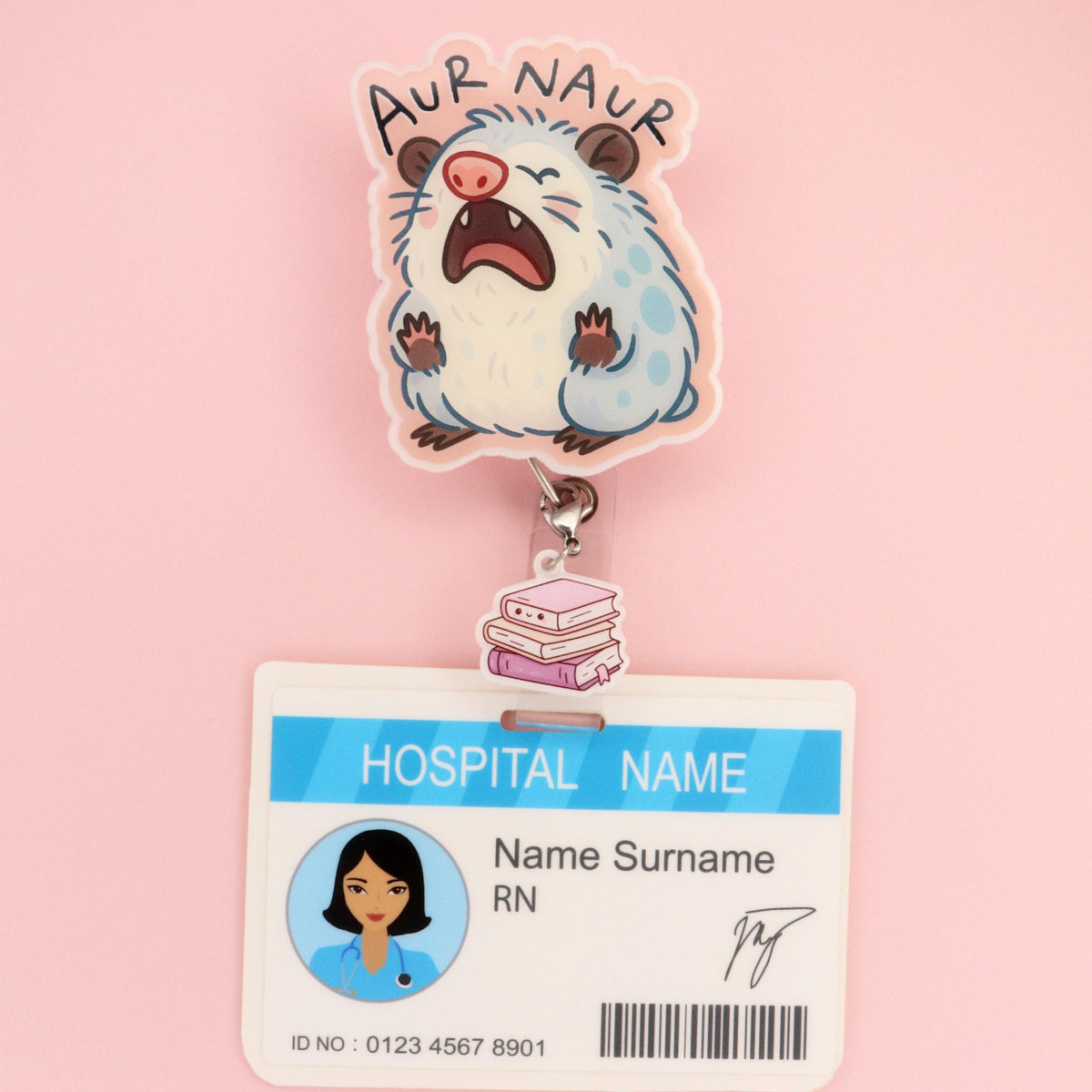 Interchangeable Badge Charm | Kawaii Book Stack | Pastel Purple Pink Librarian Teacher Nurse Gift