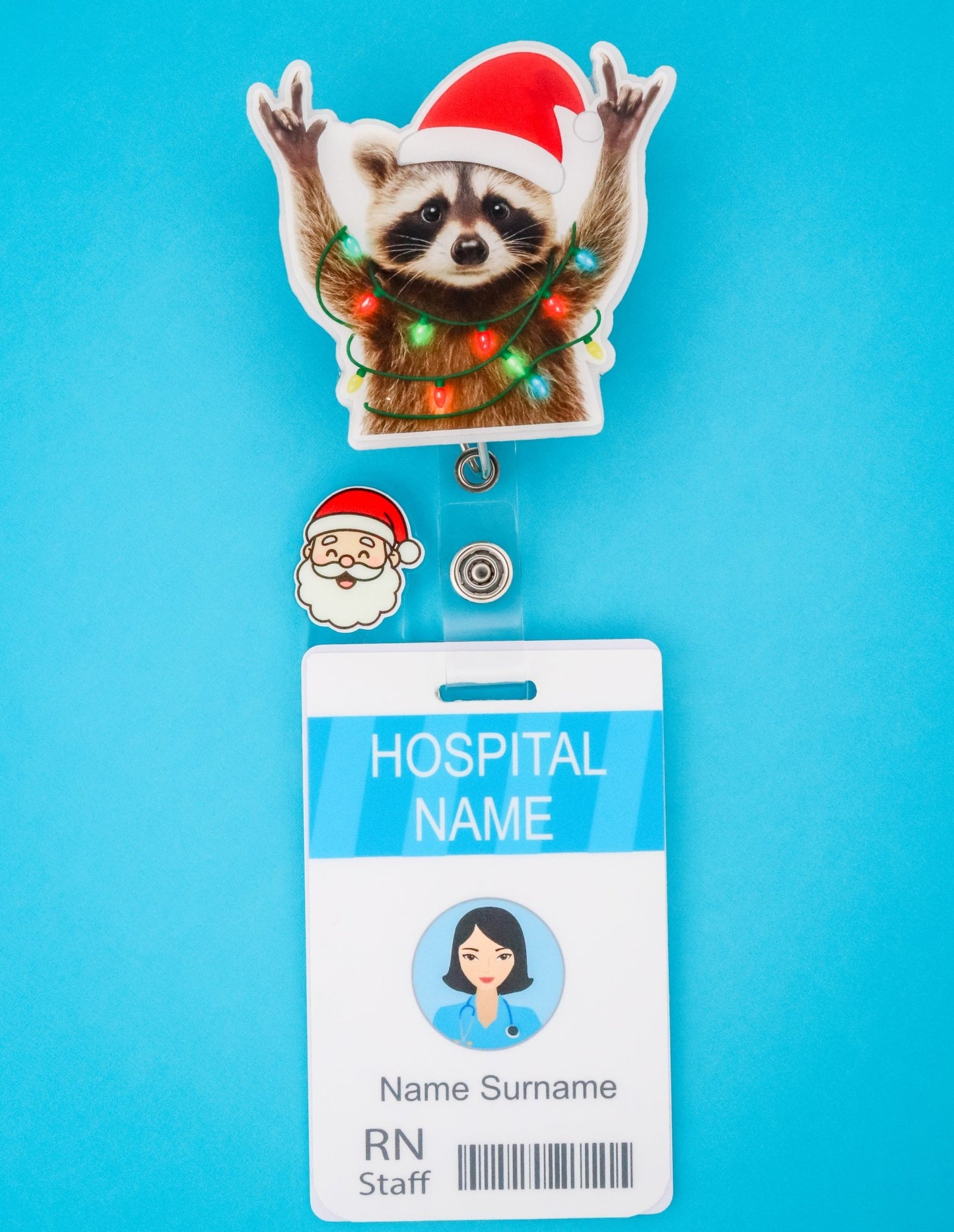 Badge Reel - Christmas Raccoon - Acclaim Status CoAcclaim Status CoAlligator Clip