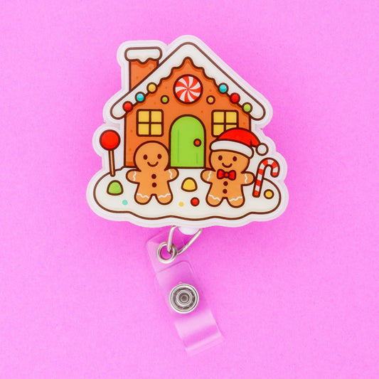 Badge Reel - Gingerbread House - Acclaim Status CoAcclaim Status CoAlligator Clip
