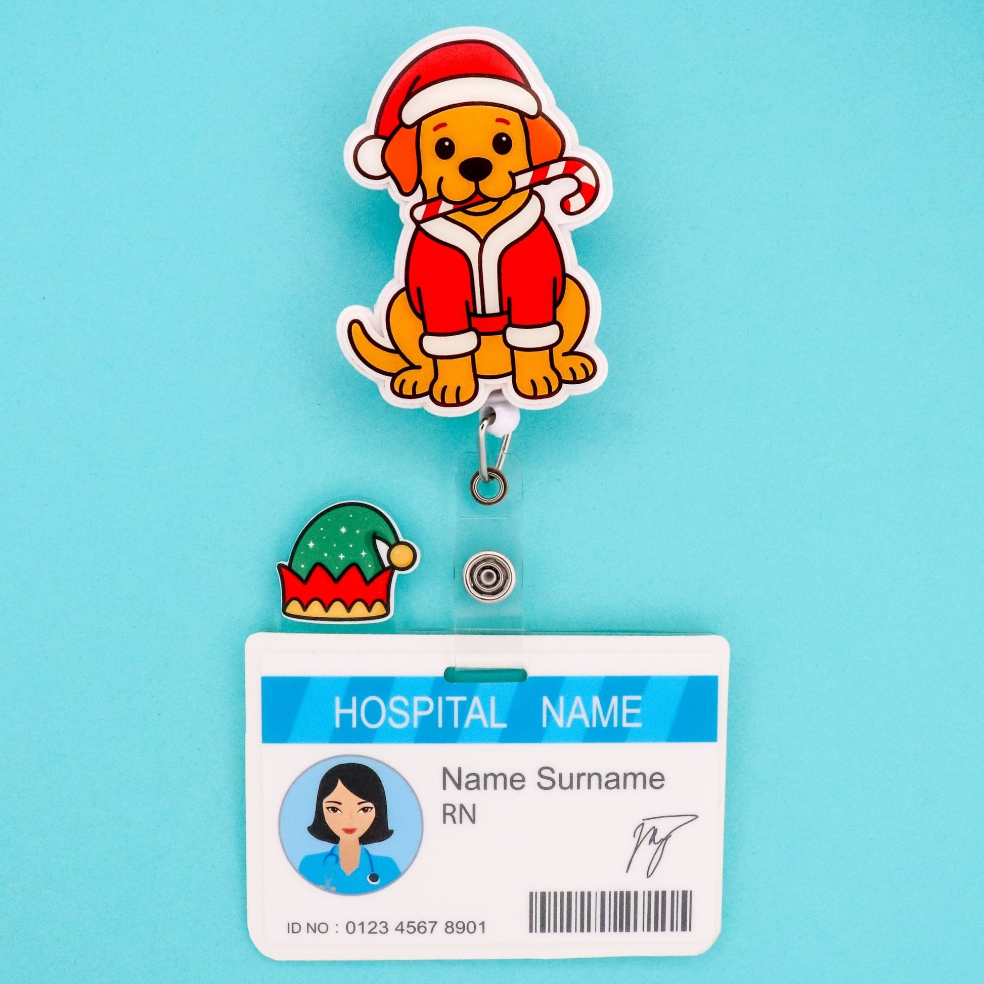 Badge Reel - Santa Dog - Acclaim Status CoAcclaim Status CoAlligator Clip