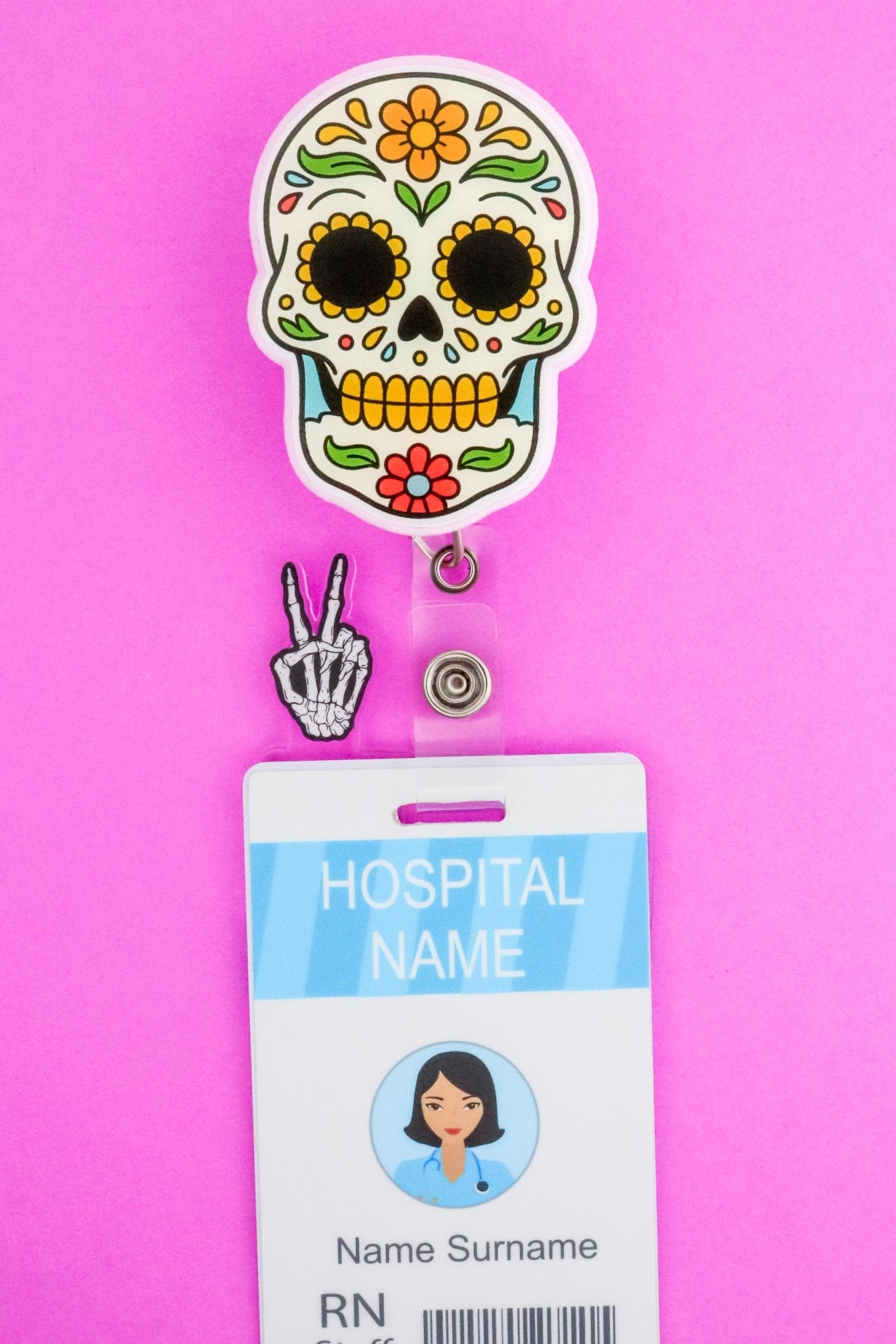 Badge Reel - Sugar Skull - Acclaim Status CoAcclaim Status CoAlligator Clip