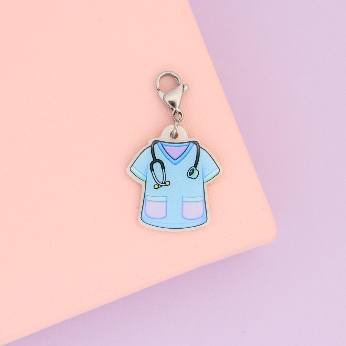 Nurse Badge Reel Dangle Charms - Pastel Scrub Top & Crocs