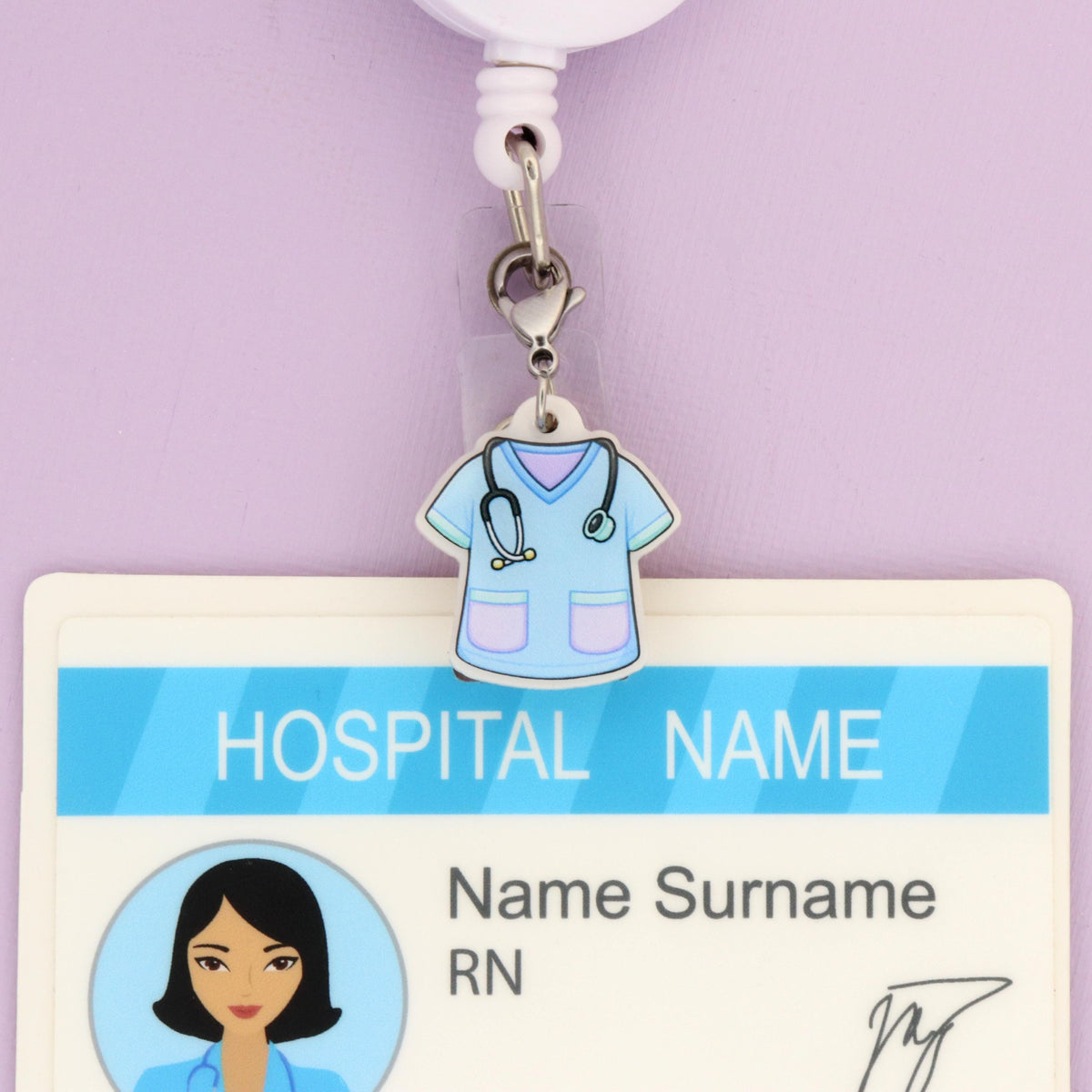 Nurse Badge Reel Dangle Charms - Pastel Scrub Top & Crocs