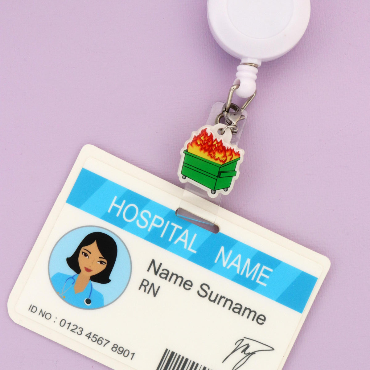 Dumpster Fire Badge Reel Charm: Funny Nurse Gift