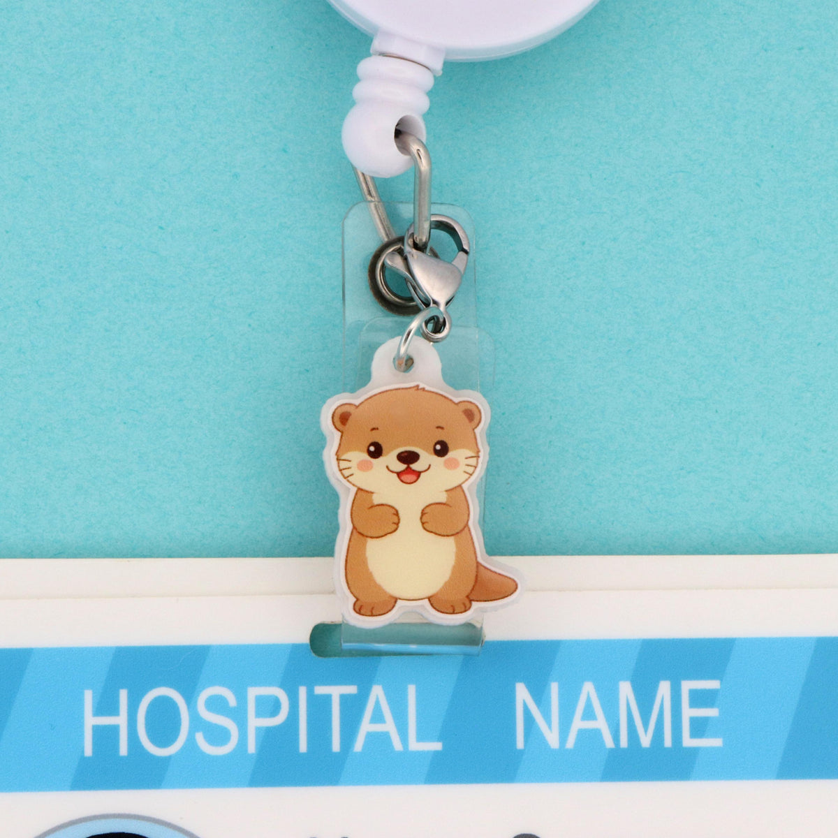 Otter Badge Reel Charm | Kawaii Animal Acrylic Clip Accessory | Nurse Gift