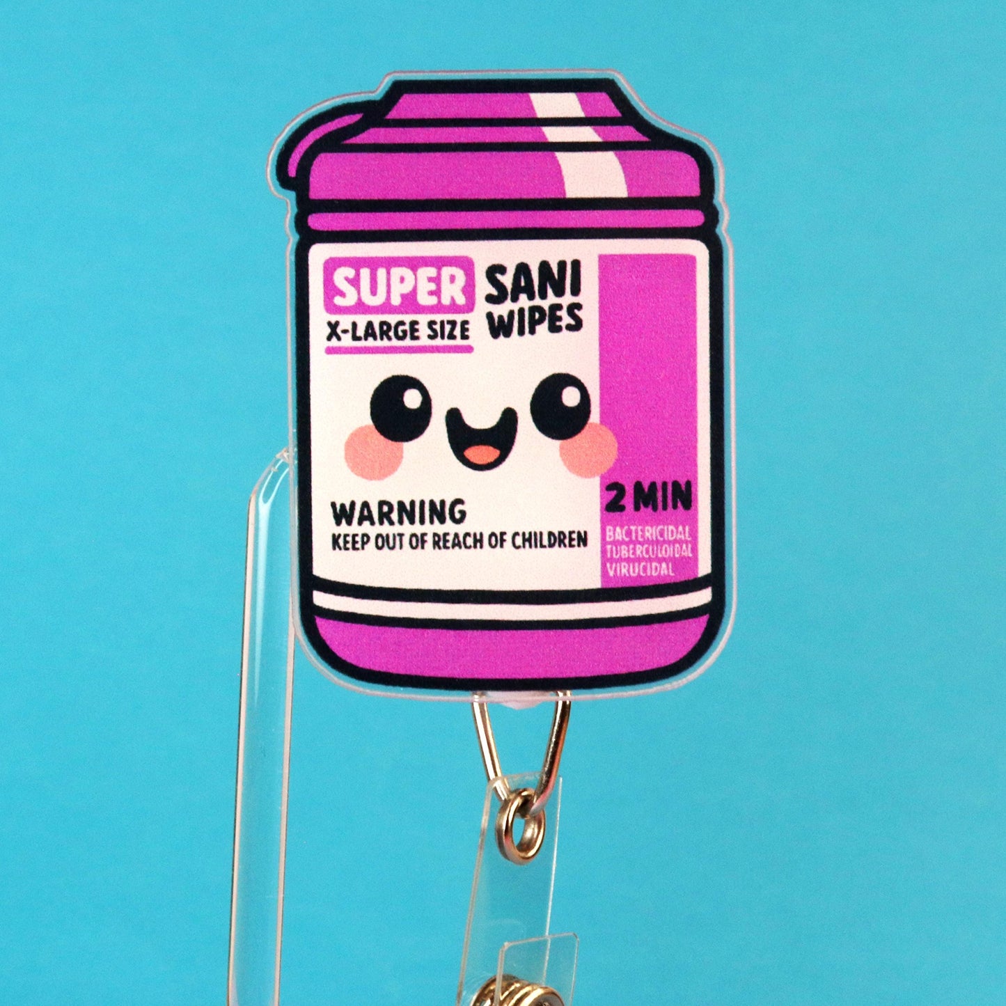 Sani Wipes Kawaii Badge Reel I Funny Acrylic ID Holder for Healthcare Workers