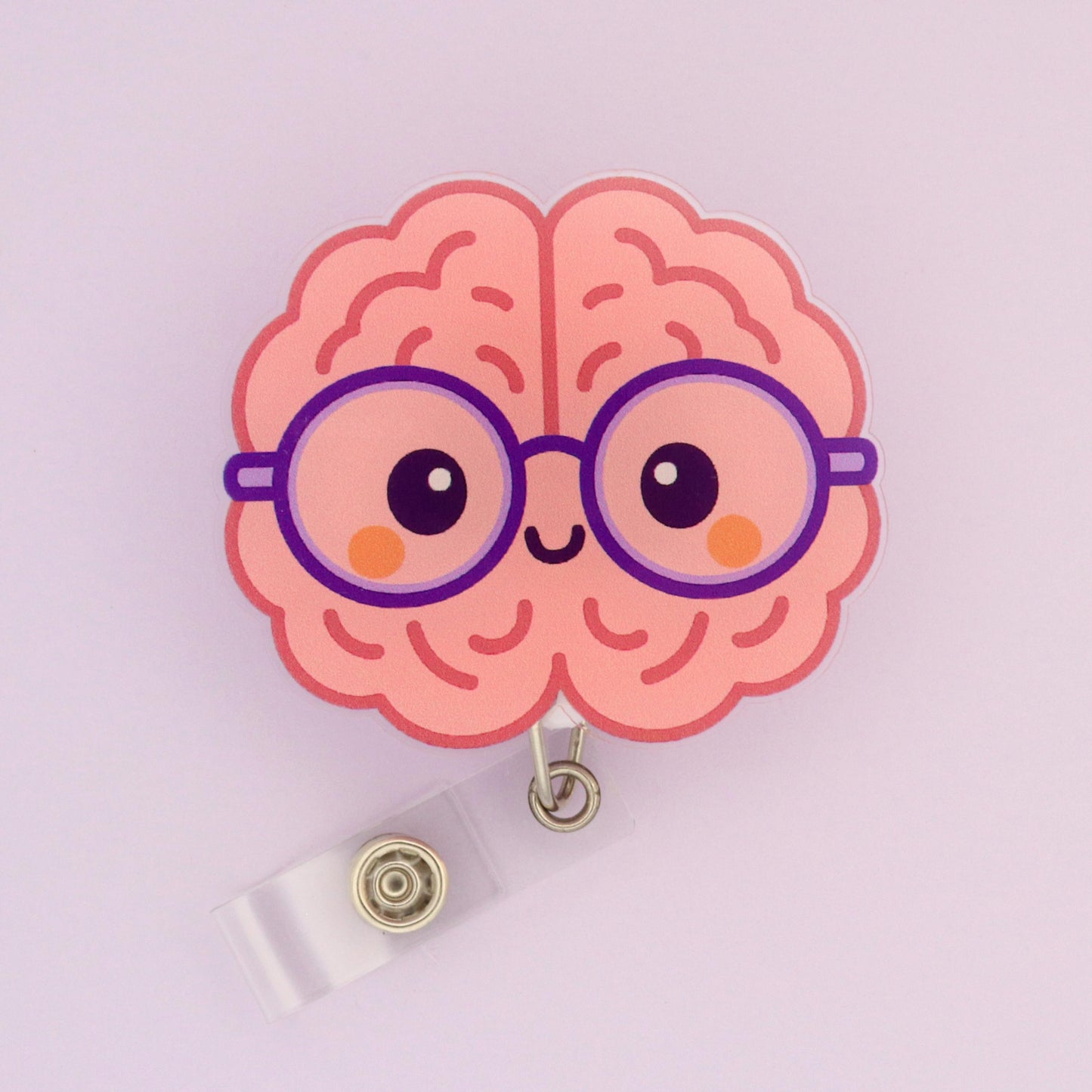 Nurse Badge Reel: Brain with Glasses | Acrylic ID Retractable Clip