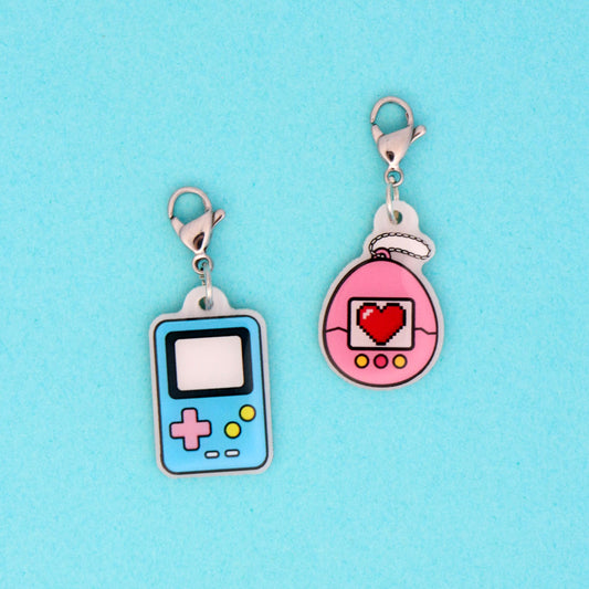 Retro Badge Reel Charm | Pink Pixel Heart 90s y2k Nostalgia Dangle Nurse Accessory