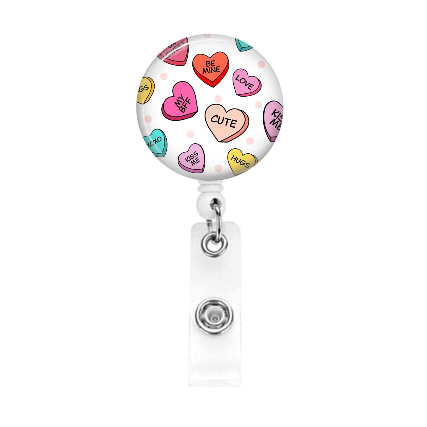 Cute Badge Reel Nurse - Candy Hearts Labor and Delivery ER ID Retractable Name Tag Buddy Valentine's Day Galentine's Gift - Acclaim Status Co Acclaim Status Co Alligator Clip