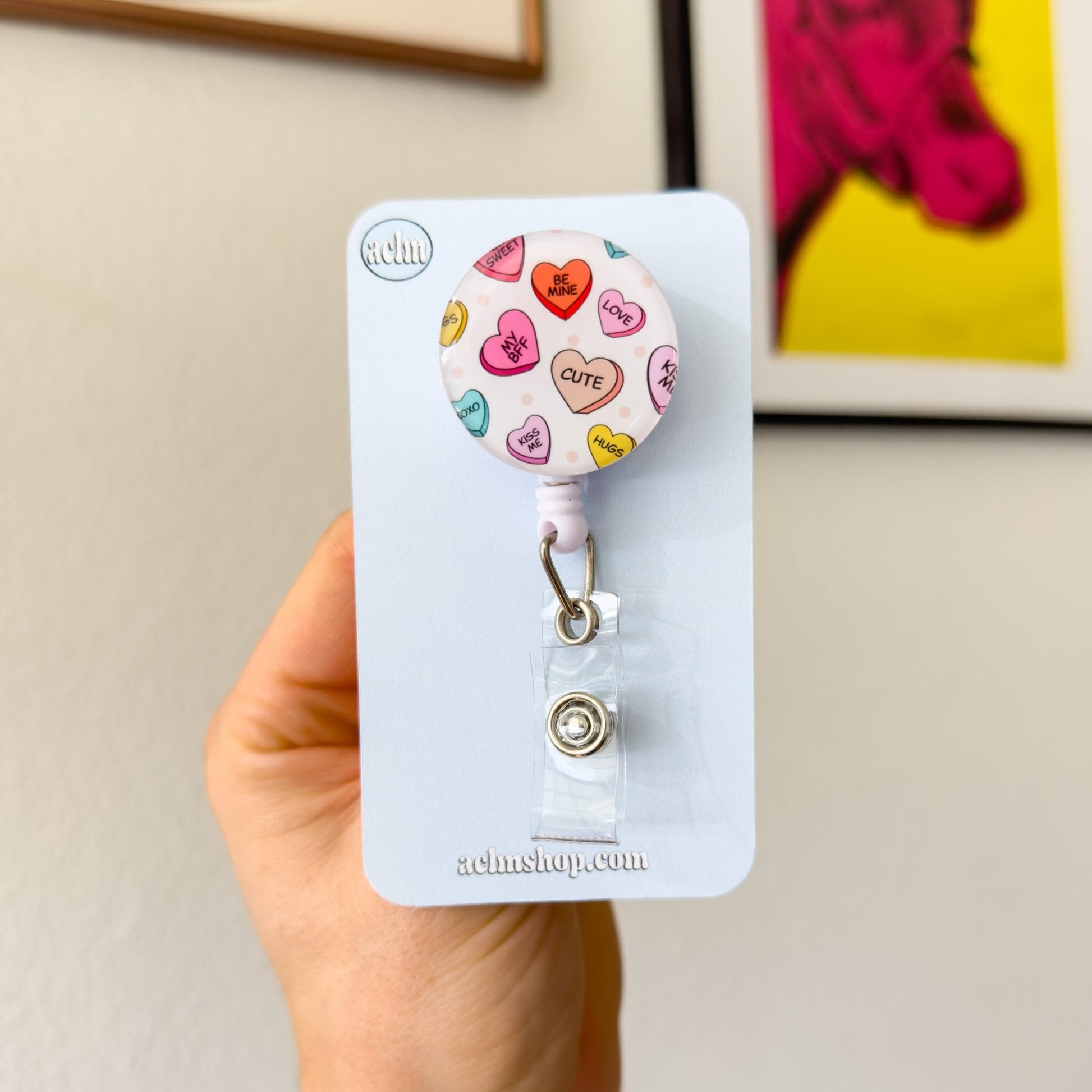 Cute Badge Reel Nurse - Candy Hearts Labor and Delivery ER ID Retractable Name Tag Buddy Valentine's Day Galentine's Gift - Acclaim Status Co Acclaim Status Co Alligator Clip