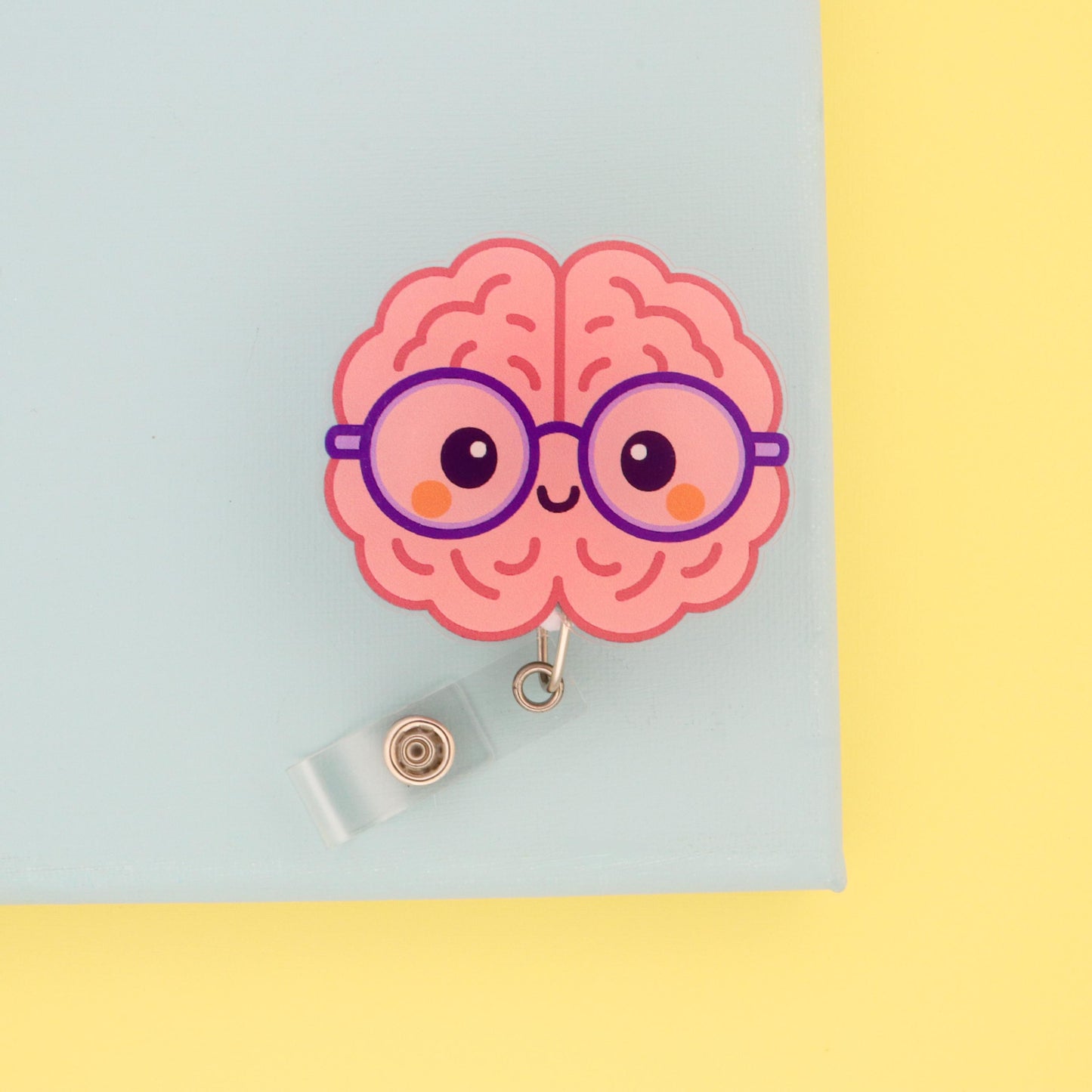 Nurse Badge Reel: Brain with Glasses | Acrylic ID Retractable Clip