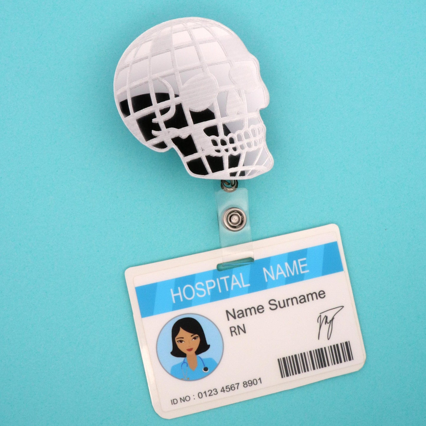 Disco Ball Skull Badge Reel | Engraved Mirror Acrylic Skull
