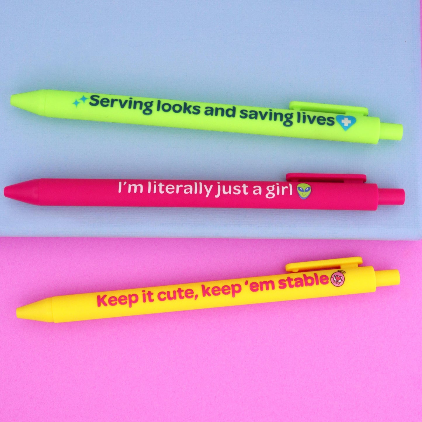 Nurse Pens 3 Pack | Just a Girl, Black Ink, Retractable Grip
