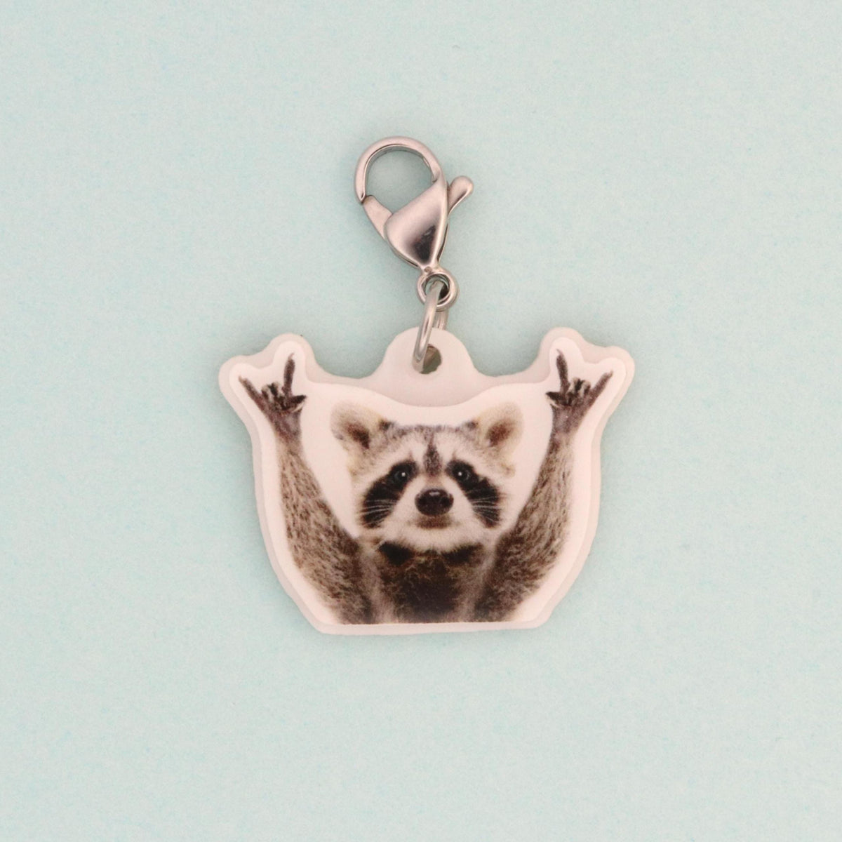 Raccoon Badge Reel Charm | Acrylic Dangle for Nurses, Chaos Gremlin Design