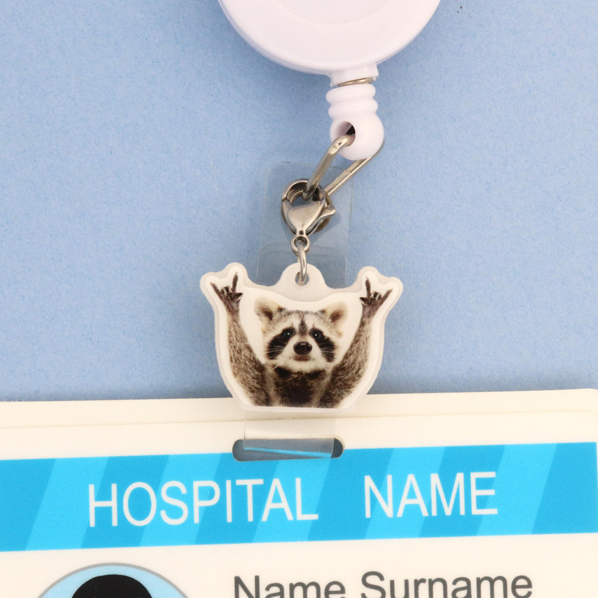 Raccoon Badge Reel Charm | Acrylic Dangle for Nurses, Chaos Gremlin Design