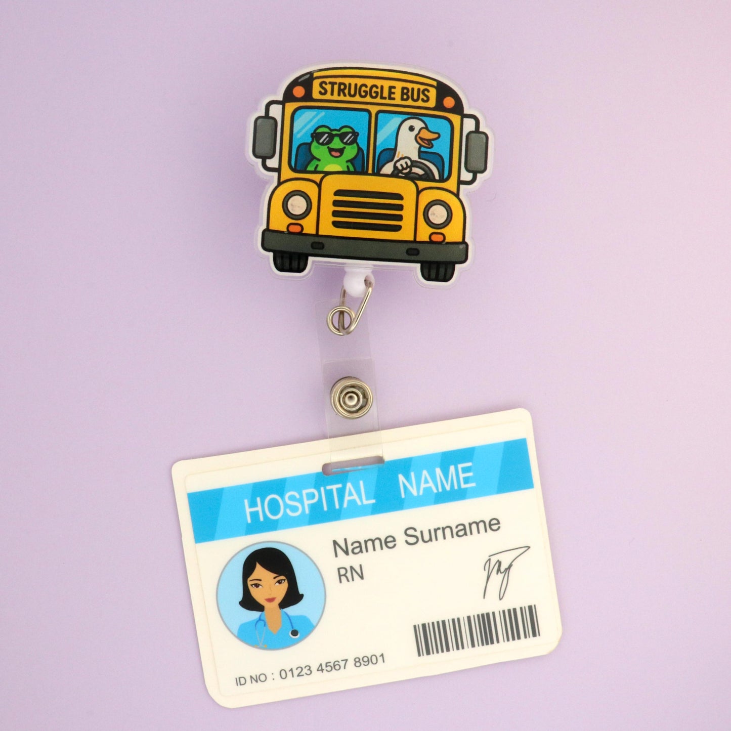 Struggle Bus Nurse Badge Reel | Funny Acrylic ID Holder for Healthcare Workers