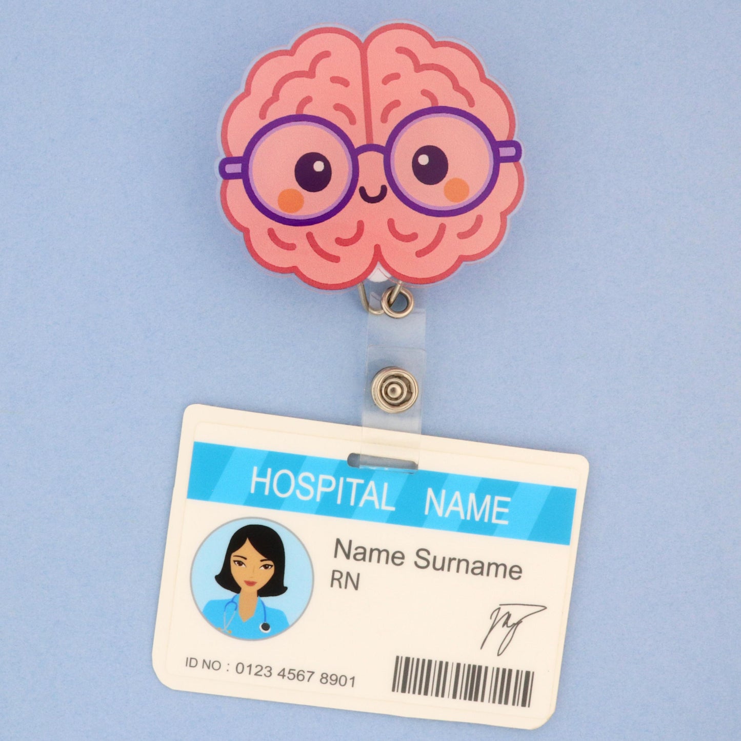 Nurse Badge Reel: Brain with Glasses | Acrylic ID Retractable Clip
