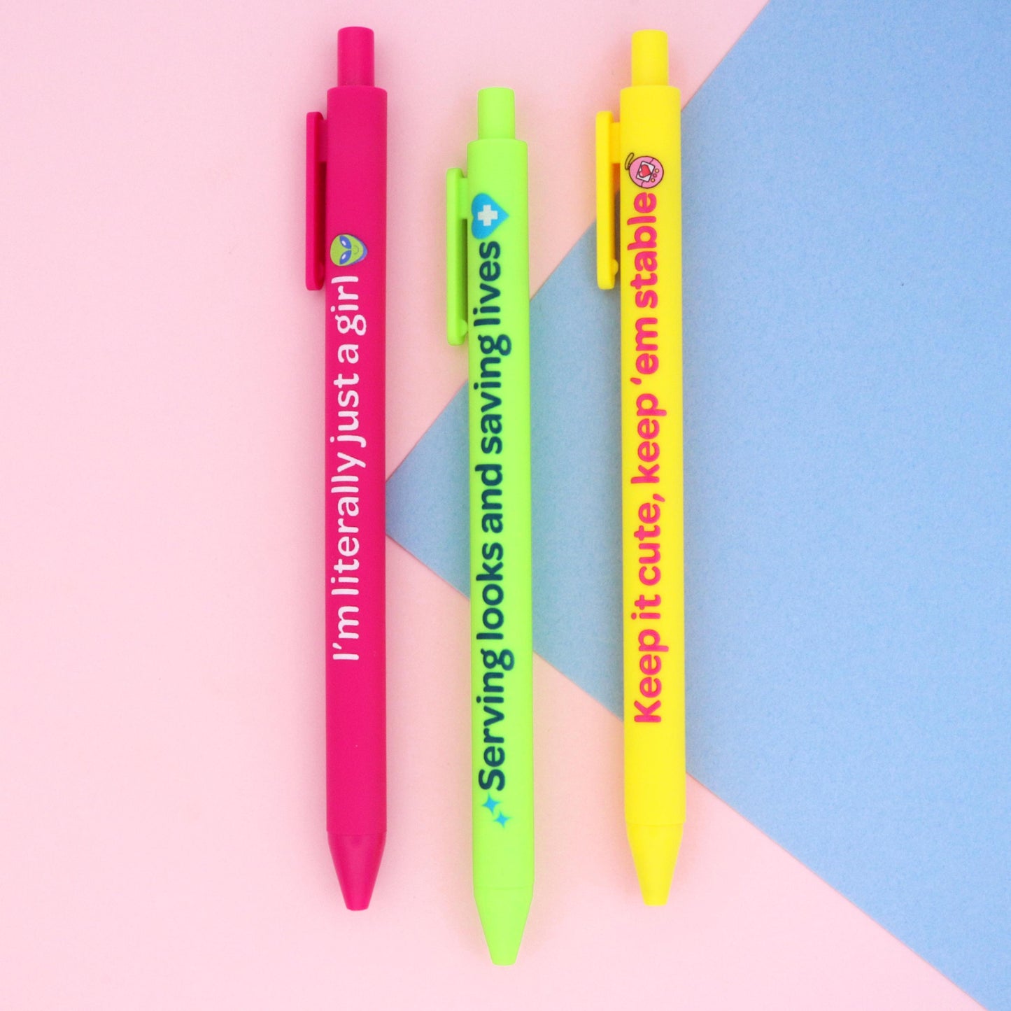 Nurse Pens 3 Pack | Just a Girl, Black Ink, Retractable Grip