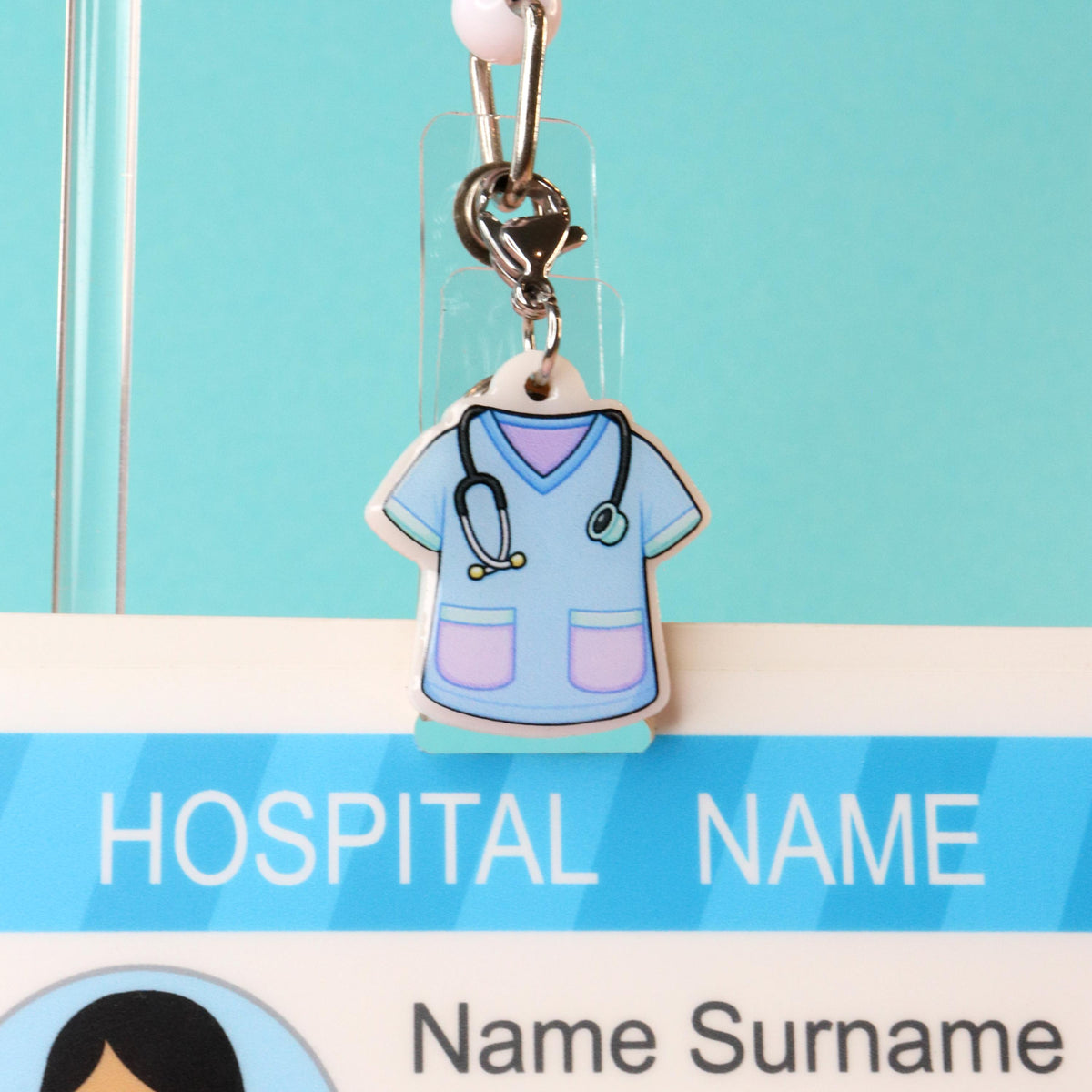 Nurse Badge Reel Dangle Charms - Pastel Scrub Top & Crocs