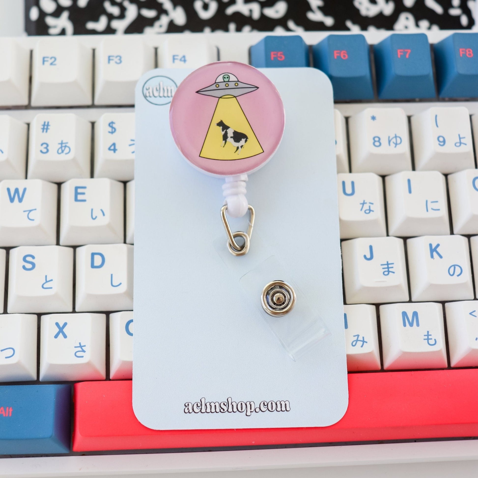 Funny Badge Reel - Badge Reel ER Nurse Lab Tech ID Retractable Badge Reel Labor & Delivery Alien Abduction Pink Yellow - Acclaim Status Co Acclaim Status Co Alligator Clip