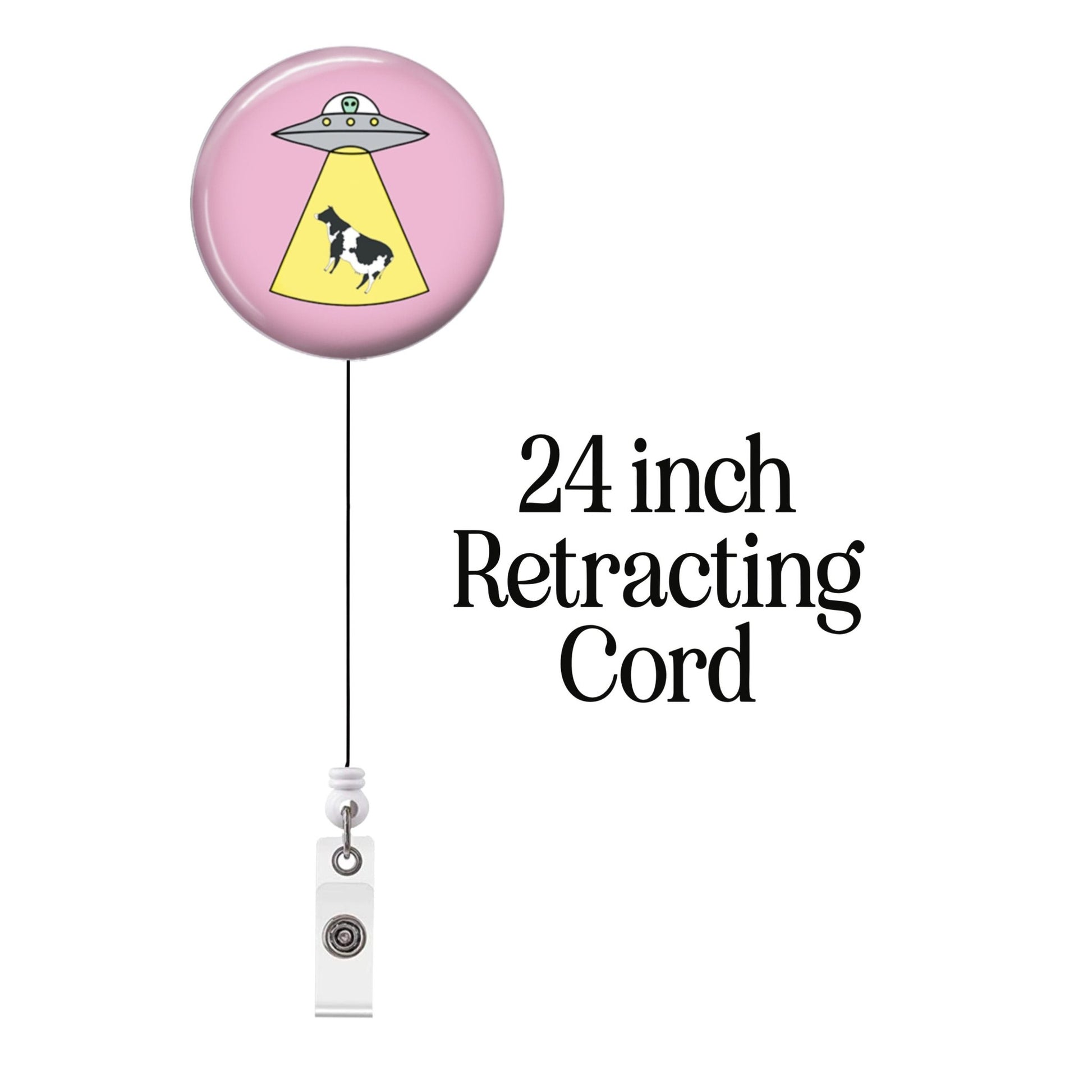 Funny Badge Reel - Badge Reel ER Nurse Lab Tech ID Retractable Badge Reel Labor & Delivery Alien Abduction Pink Yellow - Acclaim Status Co Acclaim Status Co Alligator Clip