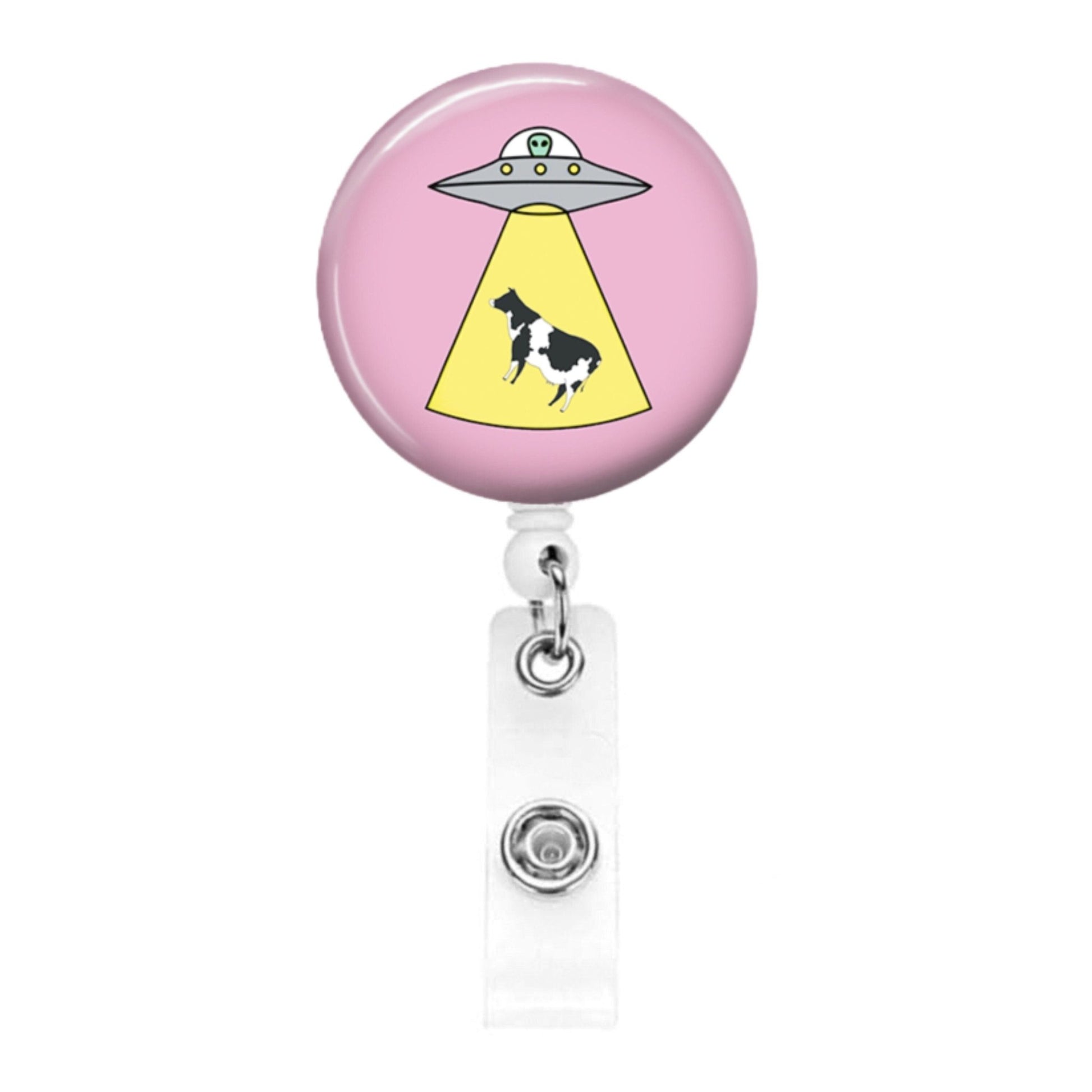 Funny Badge Reel - Badge Reel ER Nurse Lab Tech ID Retractable Badge Reel Labor & Delivery Alien Abduction Pink Yellow - Acclaim Status Co Acclaim Status Co Alligator Clip