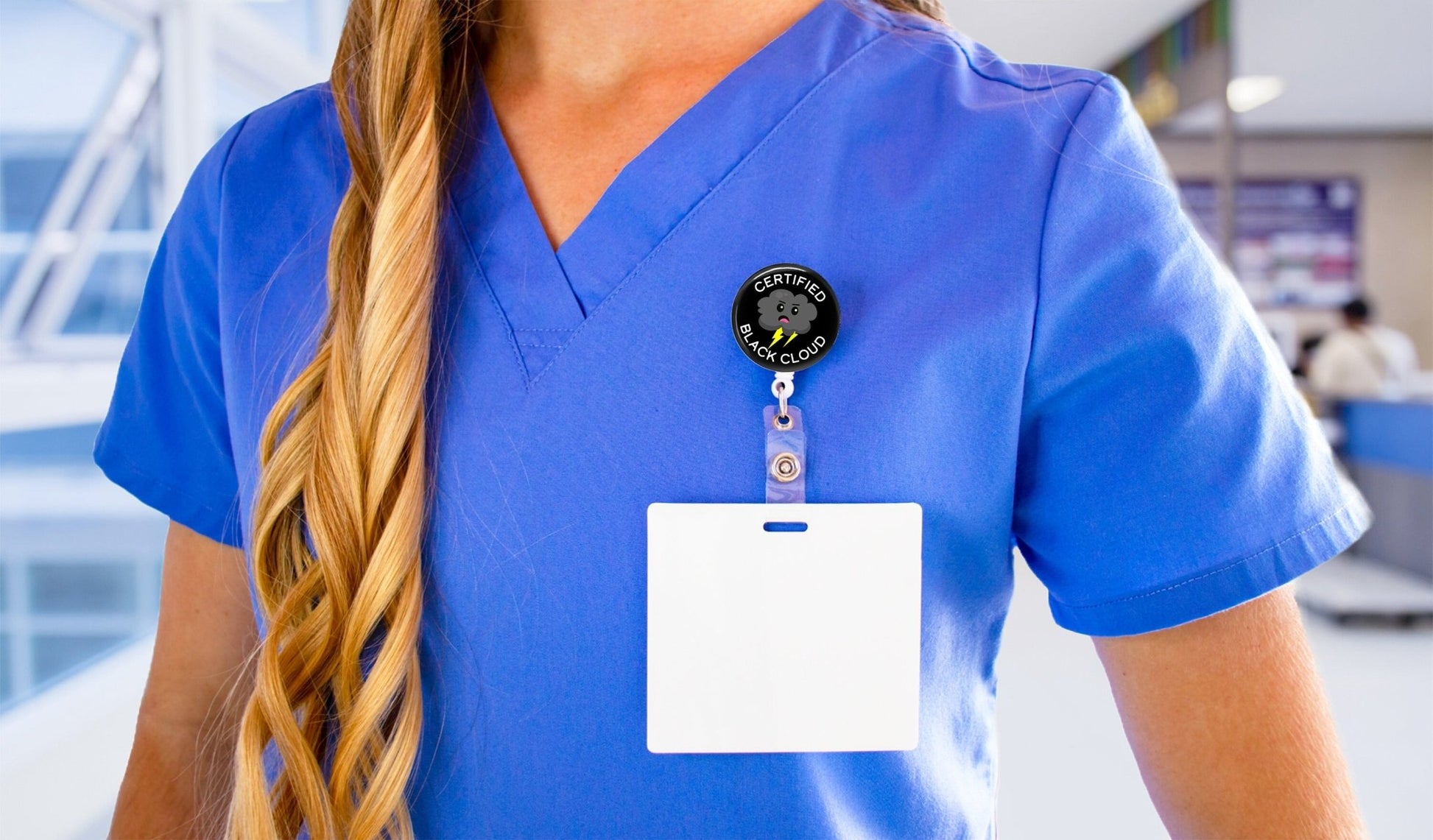 Funny Badge Reel - Certified Black Cloud - ER Nurse Lab Tech CNA ID Retractable Badge Holder - Acclaim Status Co Acclaim Status Co Belt Clip