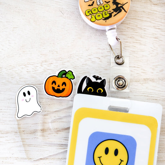 Halloween Badge Topper - Pumpkin, Ghost, Black Cat - Acclaim Status Co Acclaim Status Co Horizontal BadgeGhost